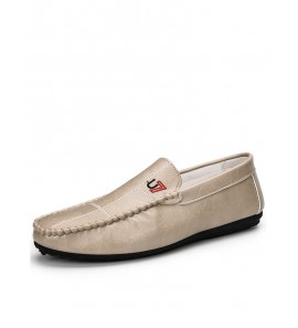 Men PU Slip On Pure Color Casual Business Loafers Driving Shoes