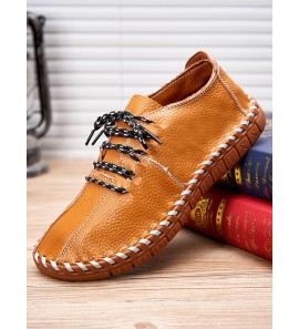 Men Comfort Round Toe Lace Up Driving Casual Cow Leather Shoes