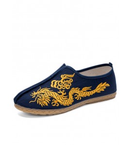Men Ethnic Dragon Embroidered Soft Soled Old Peking Shoes