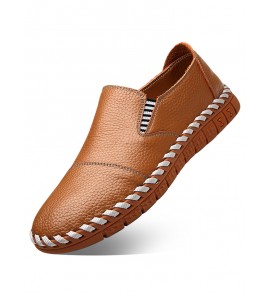 Men Genuine Cow Leather Hand Stitching Driving Casual Loafers