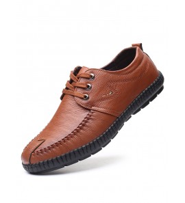 Men Microfiber Leather Round Toe Lace Up Business Casual Shoes