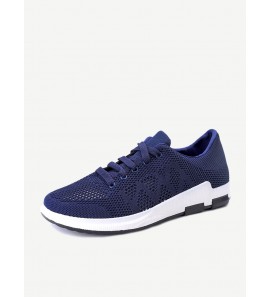 Men Knitted Fabric Lace Up Running Shoes Casual Walking Sneakers