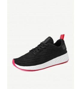 Men Knitted Fabric Breathable Lace Up Casual Running Shoes