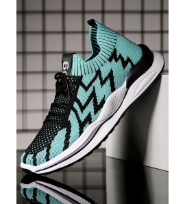 Men Breathable Knitted Fabric Lace Up Running Sports Casual Shoes