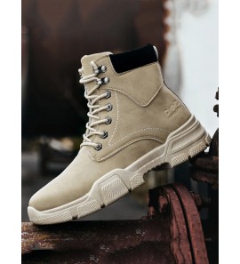 Men Stylish Microfiber Leather Lace Up Casual Ankle Boots