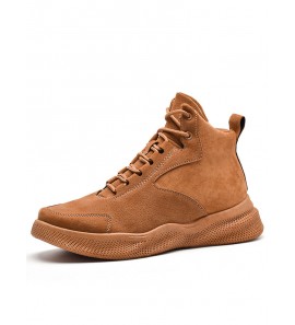 Men Pure Color Non Slip Lace Up Casual Leather Boots