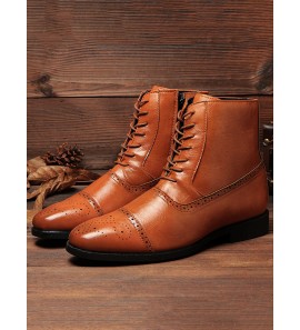 Men British Style Brogue Microfiber Leather Zipper lace Up Ankle Bootes