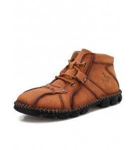 Men Hand Stitching Hook-loop Casual Not-slip Boot Shoes