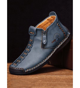 Men Hand Stitching Leather Non Slip Side Zipper Casual Boots