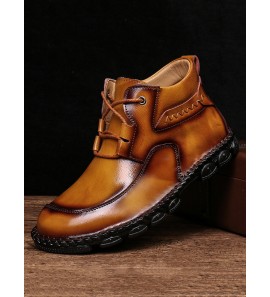 Menico Men Hand Stitching Soft Lace Up Leather Ankle Boots