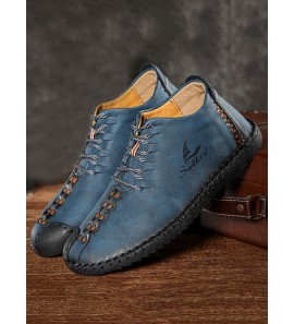 Men Rubber Cap Toe Hand Stitching Lace Up Microfiber Leather Ankle Boots